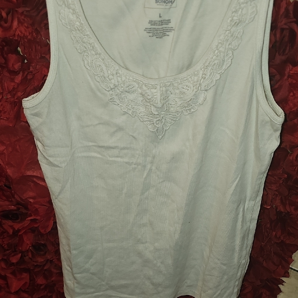 Sonoma White Lace Embellished Tank Top Size Large